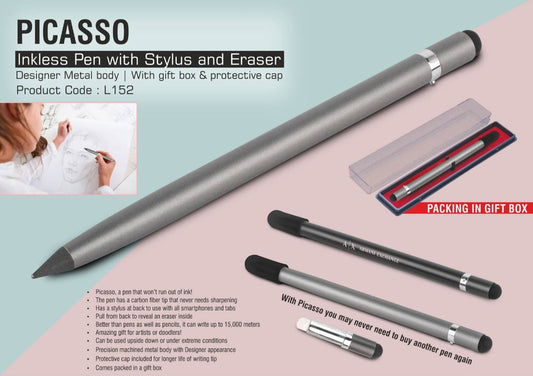 Picasso: Inkless Pen with Stylus and eraser | Designer Metal body | With gift box & protective cap