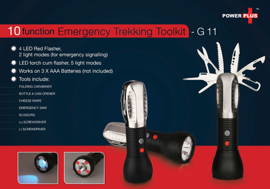 Emergency trekking toolkit (9 function with 5 mode torch & 2 mode flasher)