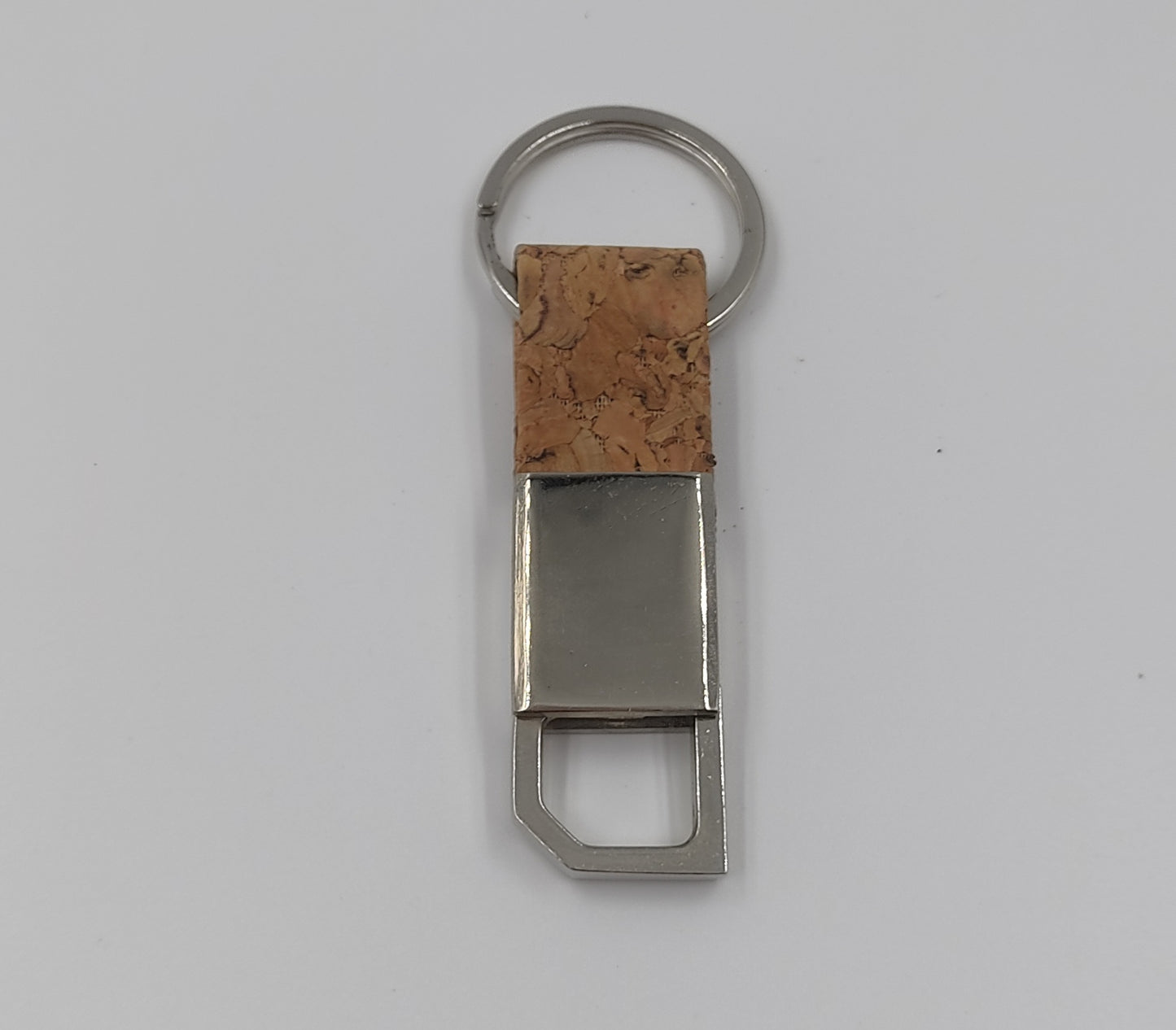 Rectangle hanging metal keychain with Cork strap