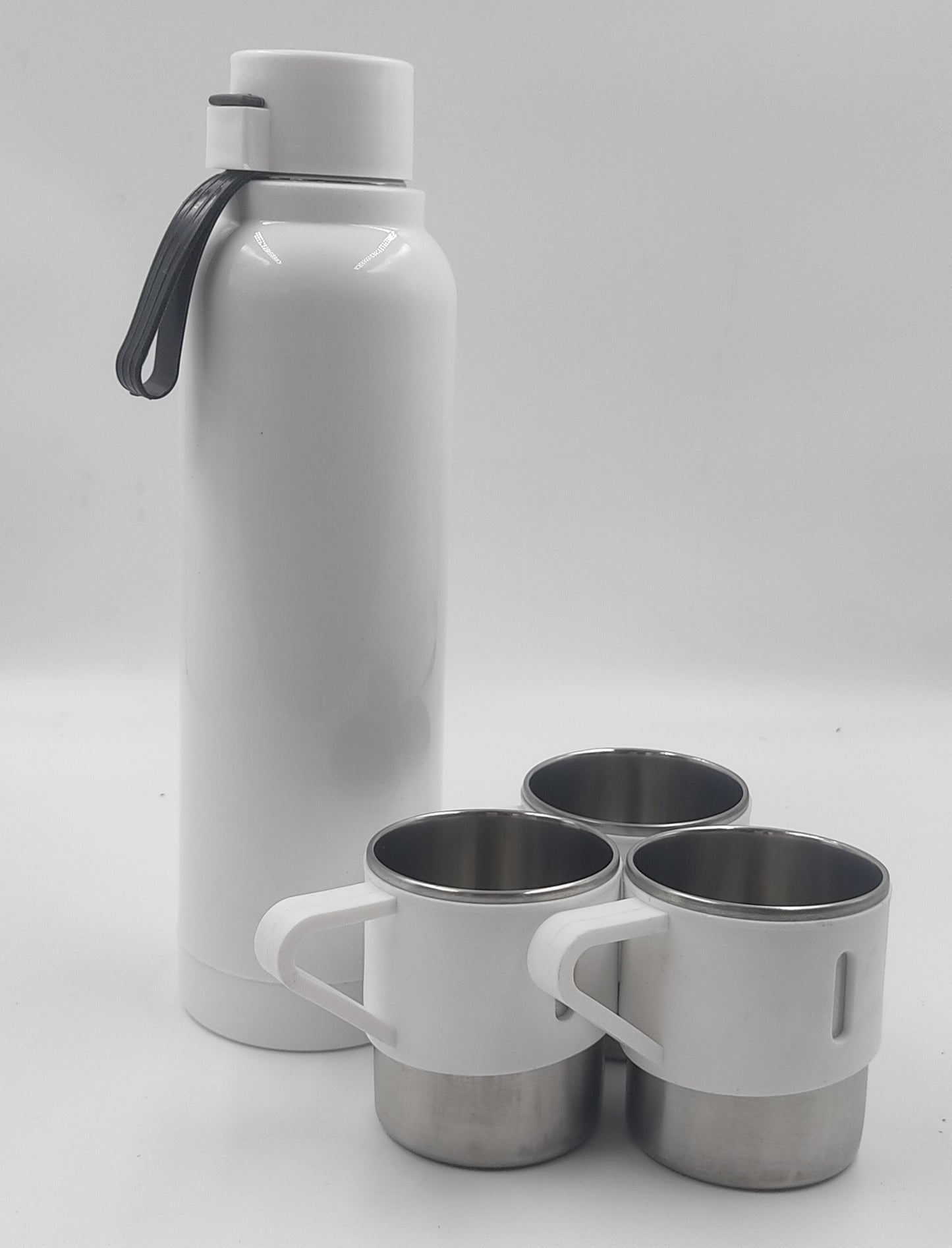 4 pc Gift Set : Insulated Steel bottle with 3 Steel cups | Keeps hot for 4-6 hours | Heavy Gift box with Handle