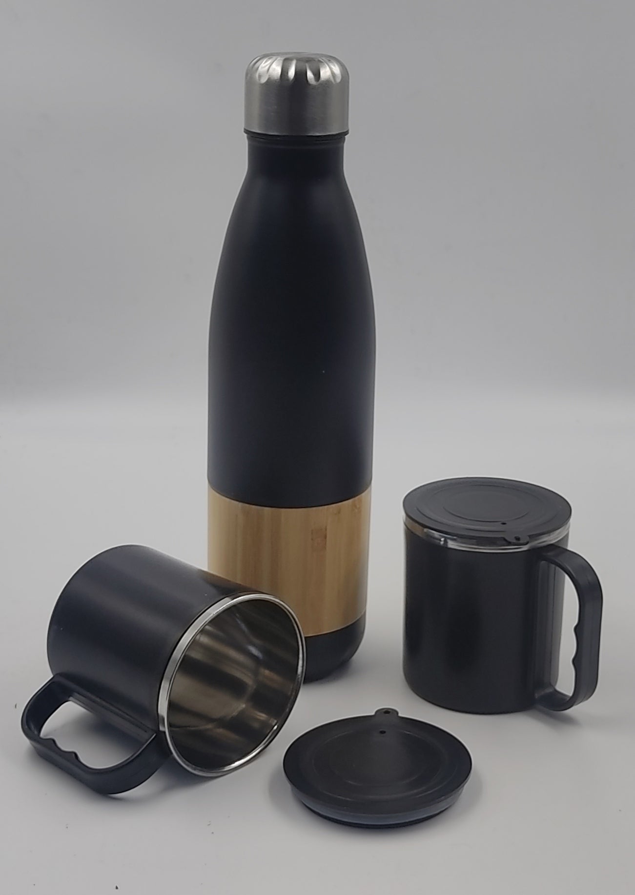 Set of Bamboo cola Vacuum Flask with 2 Stainless steel cups in Gift box