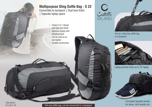 Multipurpose Sling Duffle Bag Convertible to backpack Dual tone finish Separate laptop space