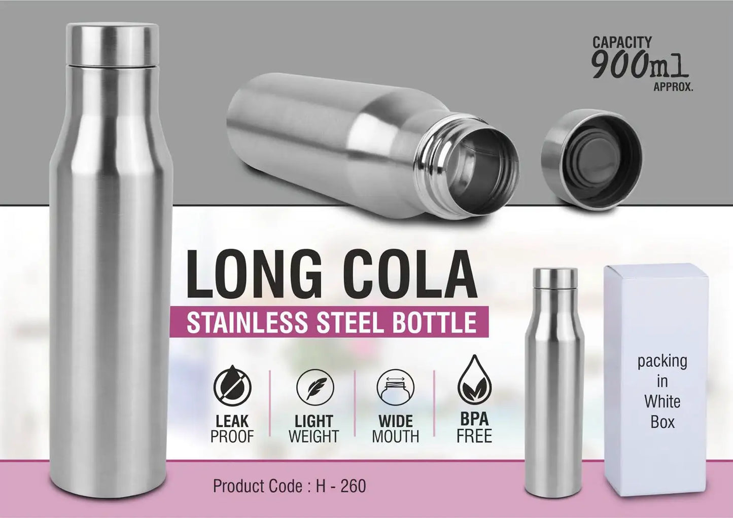 Long Cola Stainless Steel bottle Capacity 900ml approx